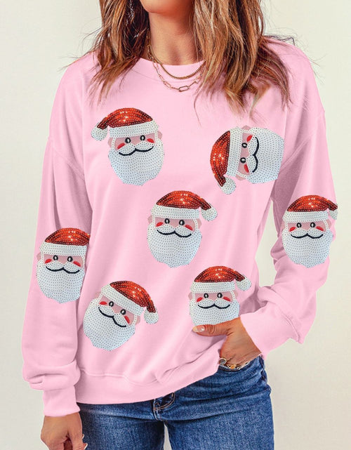 Load image into Gallery viewer, Sequin Santa Patch Round Neck Sweatshirt
