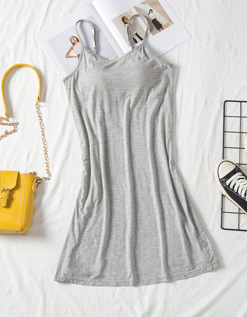Load image into Gallery viewer, Round Neck Spaghetti Strap Cami Dress with Bra
