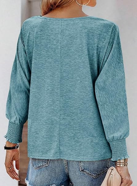 Load image into Gallery viewer, Round Neck Smocked Lantern Sleeve T-Shirt
