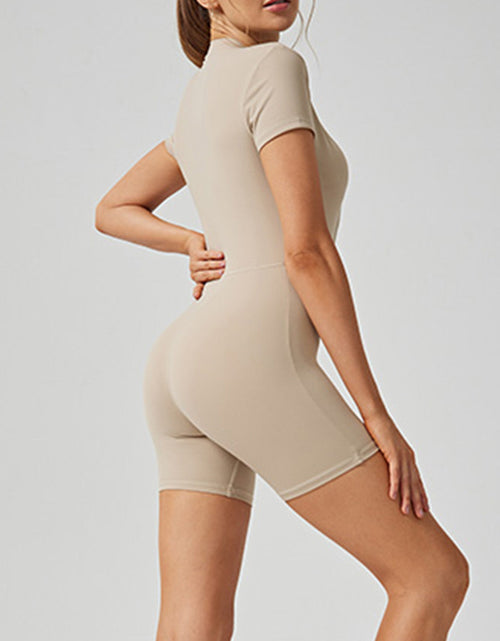 Load image into Gallery viewer, Half Zip Short Sleeve Active Romper
