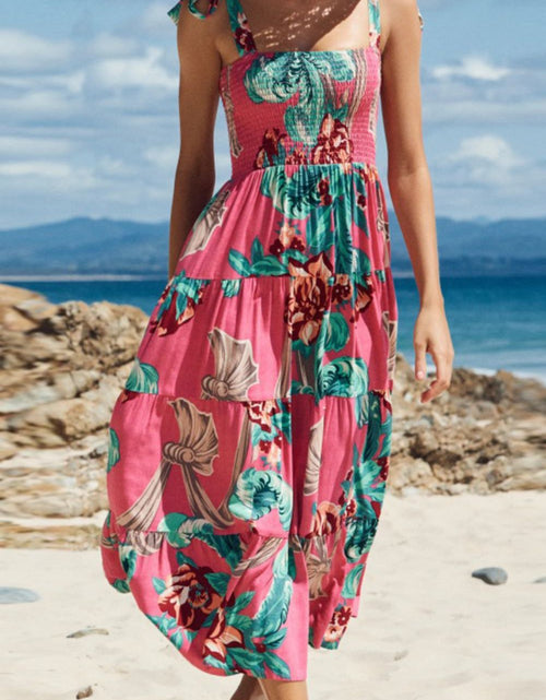 Load image into Gallery viewer, Floral Smocked Tie-Shoulder Tiered Dress
