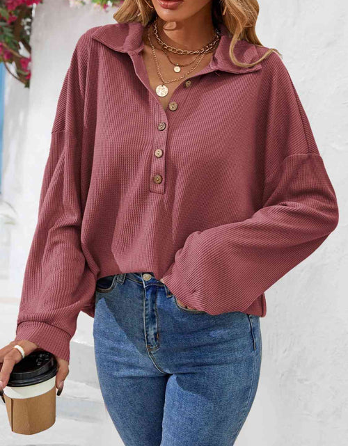 Load image into Gallery viewer, Half Button Collared Neck Long Sleeve Top
