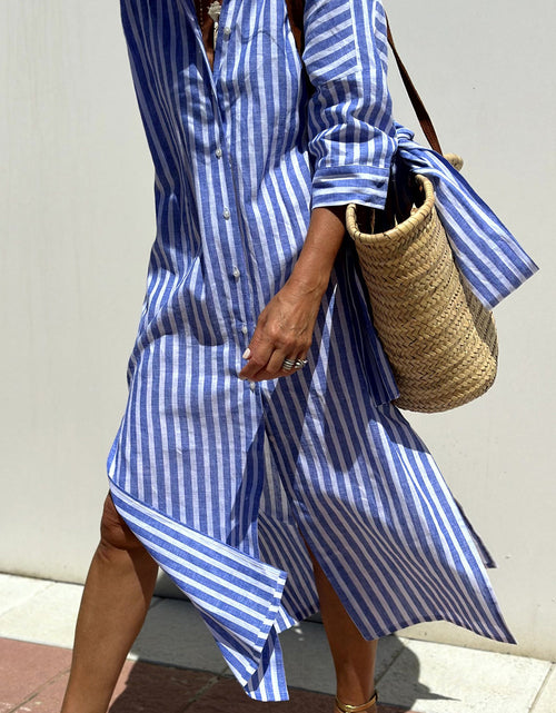Load image into Gallery viewer, Tied Button Up Three-Quarter Sleeve Dress
