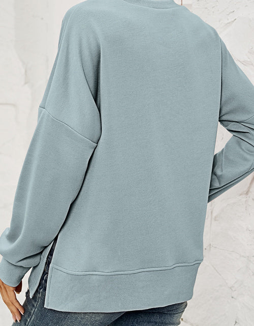 Load image into Gallery viewer, Round Neck  Dropped Shoulder Slit Sweatshirt
