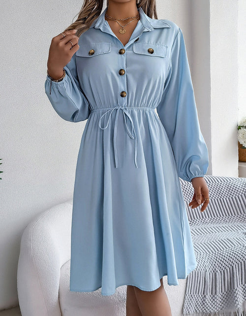 Load image into Gallery viewer, Collared Neck Long Sleeve Dress with Pockets
