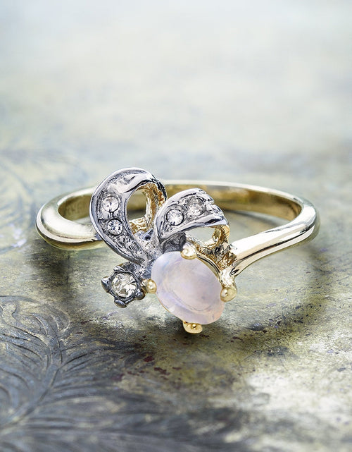 Load image into Gallery viewer, Vintage Genuine Jelly Opal and Clear Austrian Crystal Ring 18k Yellow Gold Electroplated Made in the USA by PVD Vintage Jewelry
