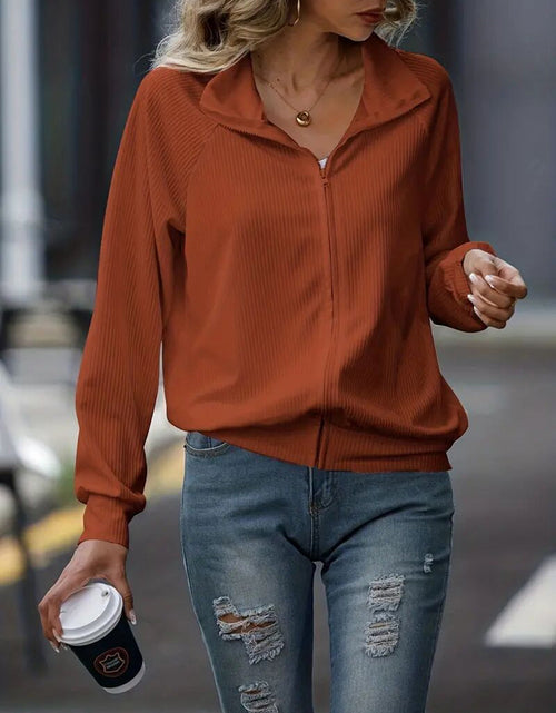 Load image into Gallery viewer, Zip Up Collared Neck Raglan Sleeve Jacket
