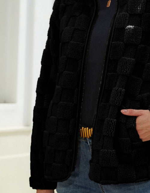 Load image into Gallery viewer, Fuzzy Checkered Zip Up Jacket
