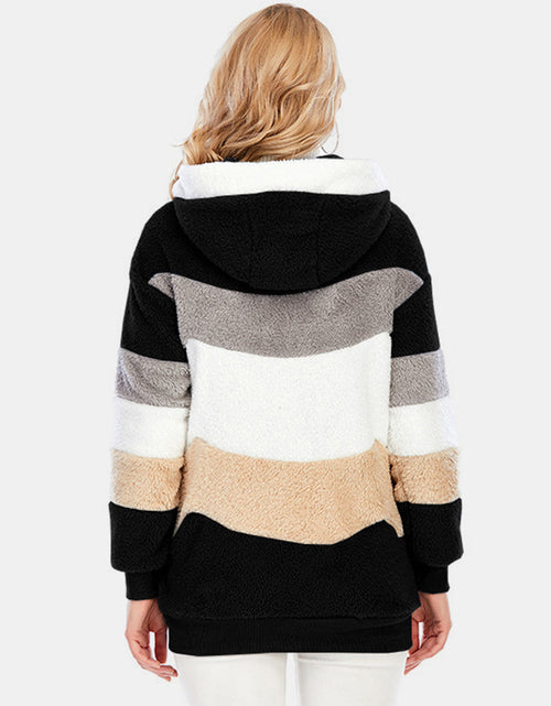 Load image into Gallery viewer, Full Size Drawstring Color Block Zip Up Hooded Outerwear
