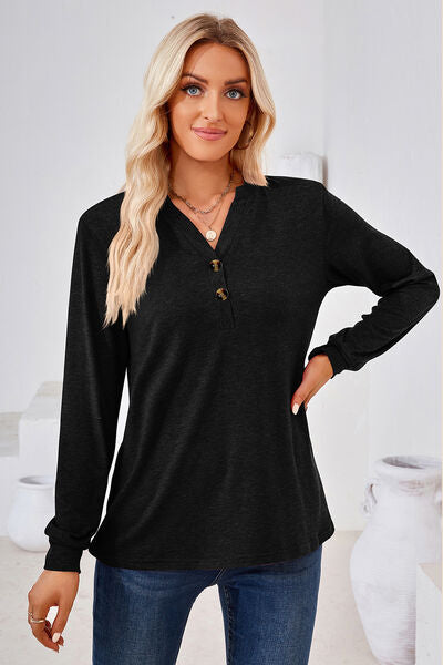 Load image into Gallery viewer, Notched Button Detail Long Sleeve T-Shirt
