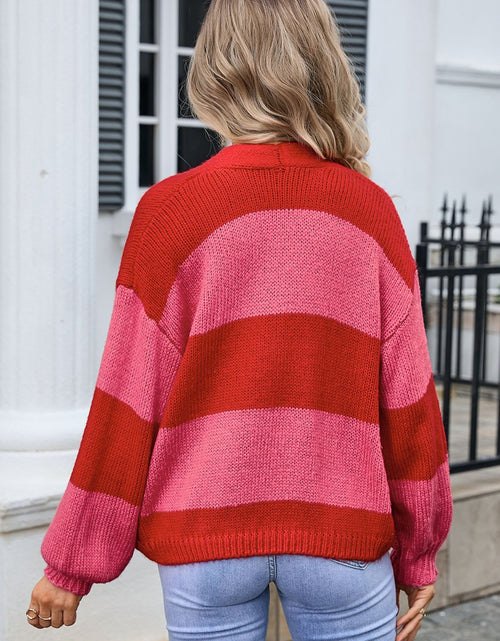 Load image into Gallery viewer, Angel Wings Striped Open Front Dropped Shoulder Cardigan
