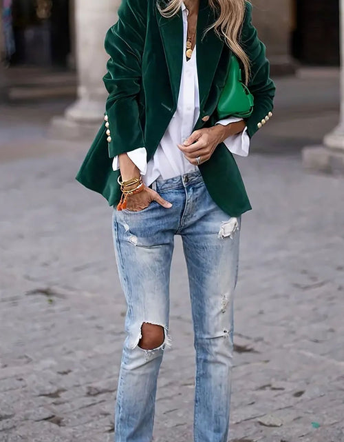 Load image into Gallery viewer, One Button Lapel Collar Long Sleeve Blazer
