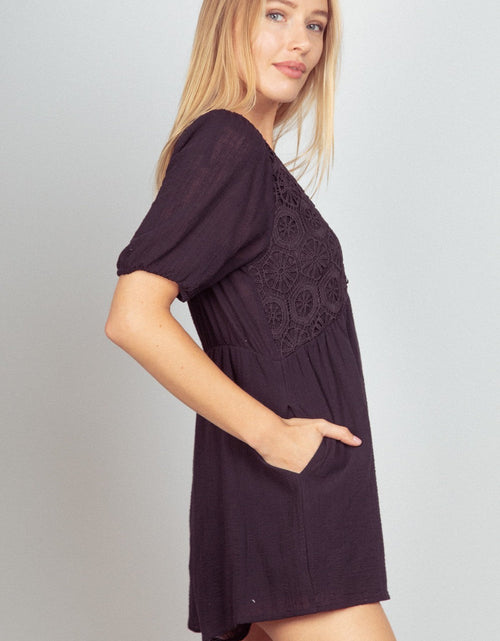 Load image into Gallery viewer, VERY J Lace Detail Puff Sleeve Romper with Pockets
