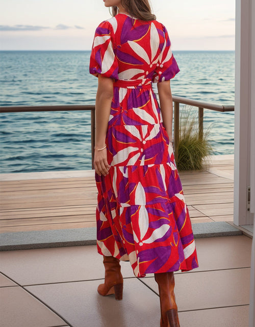 Load image into Gallery viewer, Tied Slit Printed Half Sleeve Midi Dress
