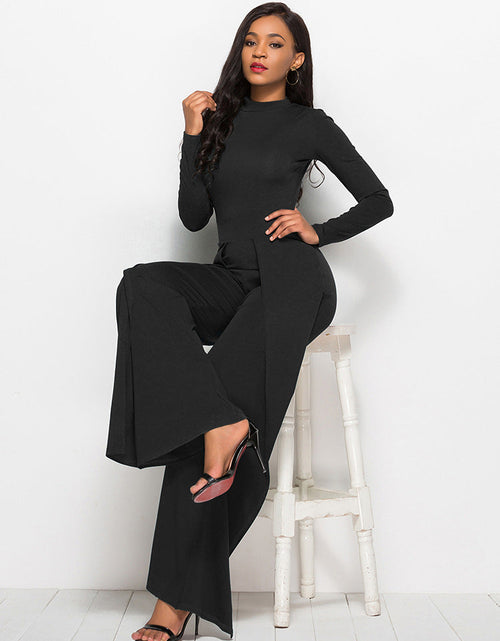 Load image into Gallery viewer, Long Sleeve Mock Neck Wide Leg Jumpsuit
