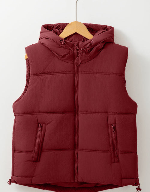 Load image into Gallery viewer, Drawstring Zip Up Hooded Vest Coat
