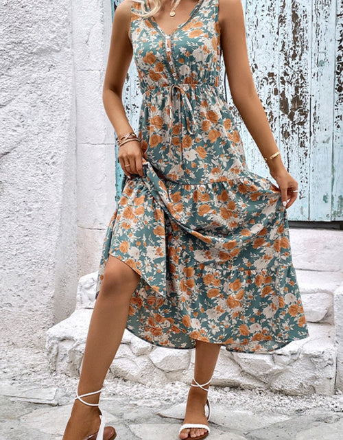 Load image into Gallery viewer, Perfee Floral V-Neck Tiered Sleeveless Dress
