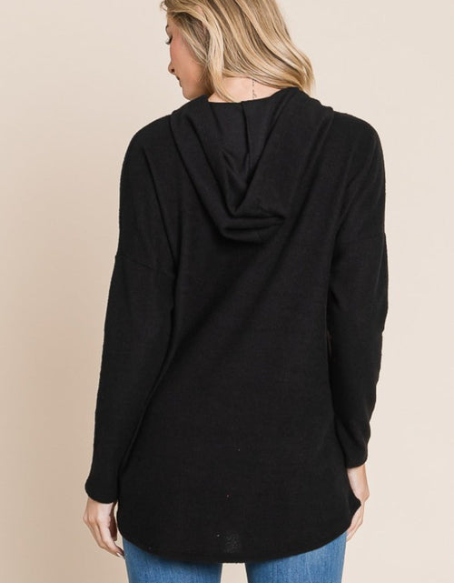 Load image into Gallery viewer, BOMBOM Contrast Drawstring Drop Shoulder Knit Hoodie
