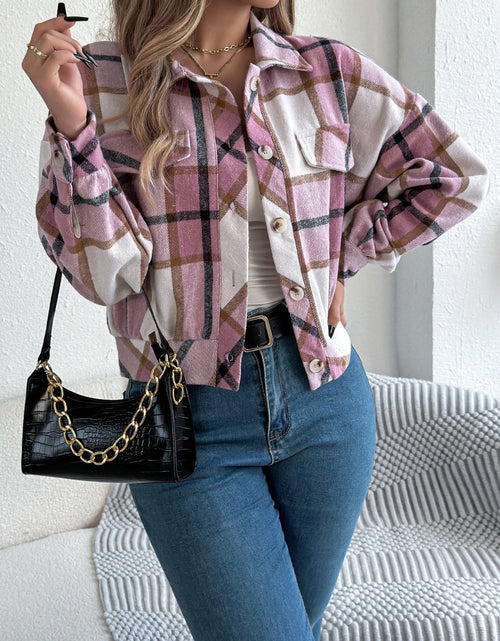 Load image into Gallery viewer, Plaid Button Up Long Sleeve Jacket
