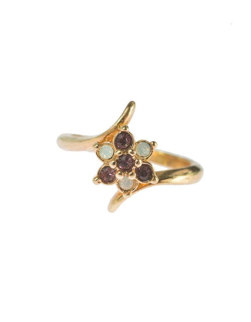 Load image into Gallery viewer, Vintage 1970's Amethyst Crystal and Genuine Pinfire Opal Ring 18kt Yellow Gold Electroplated Ring by PVD Vintage Jewelry

