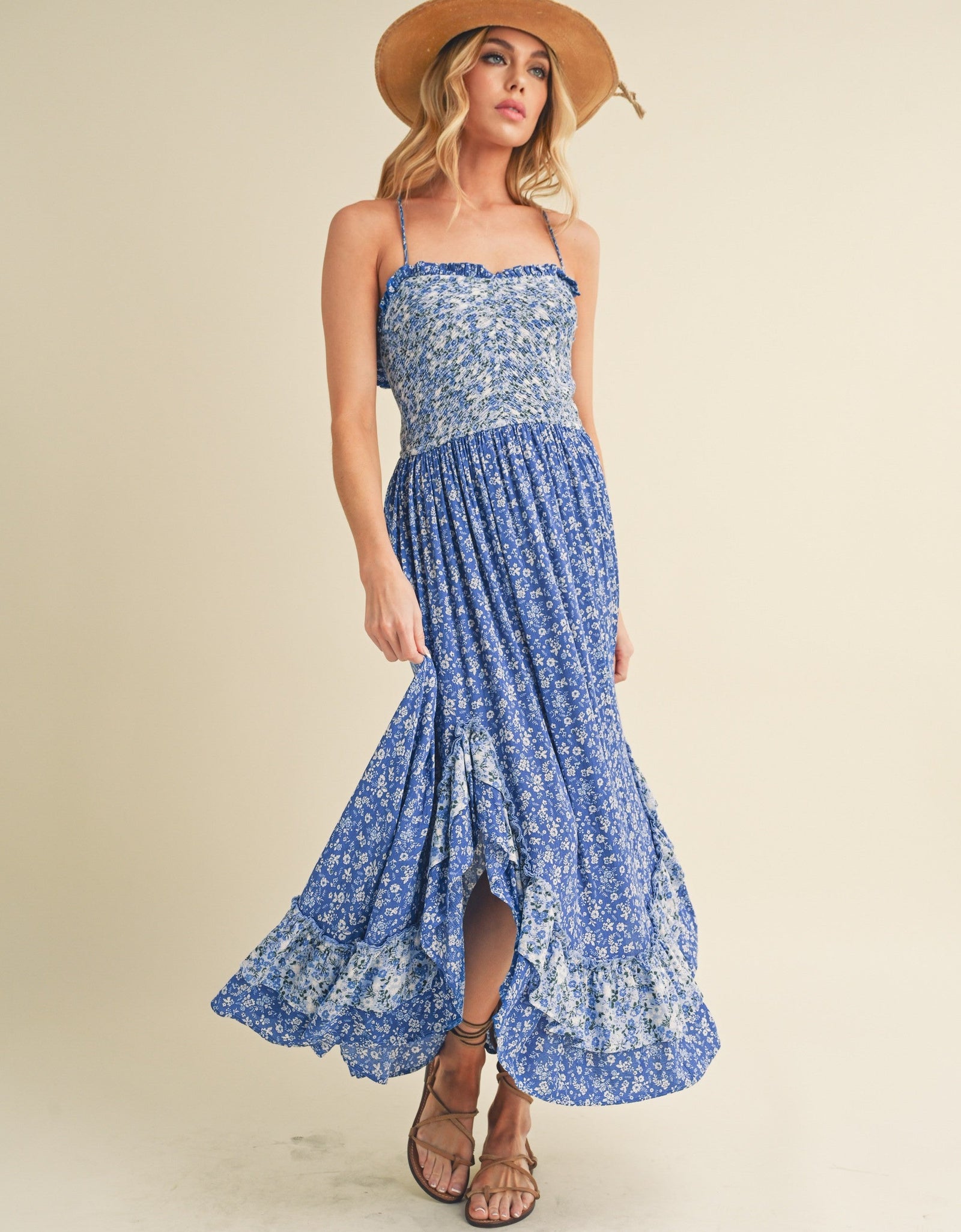 Aemi + Co Ditsy Floral Ruffled Hem Maxi Cami Dress