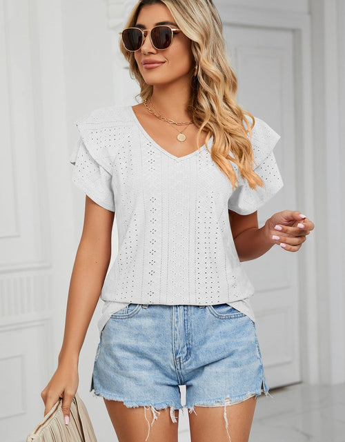 Load image into Gallery viewer, Eyelet Layered Flutter Sleeve V-Neck Knit Top
