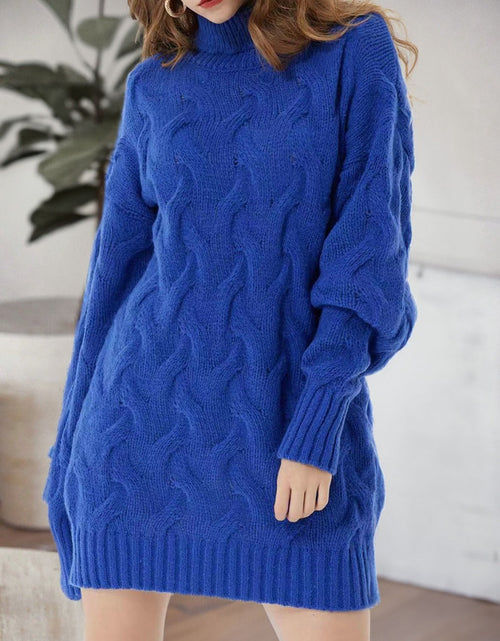 Load image into Gallery viewer, Cable-Knit Turtleneck Sweater Dress
