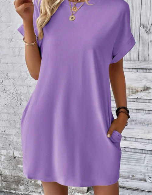 Load image into Gallery viewer, Pocketed Round Neck Short Sleeve Dress
