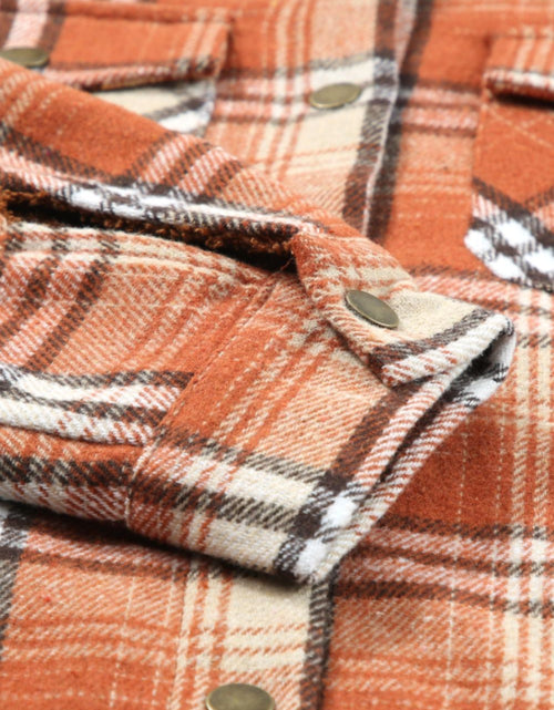 Load image into Gallery viewer, Plaid Button Up Long Sleeve Hooded Jacket
