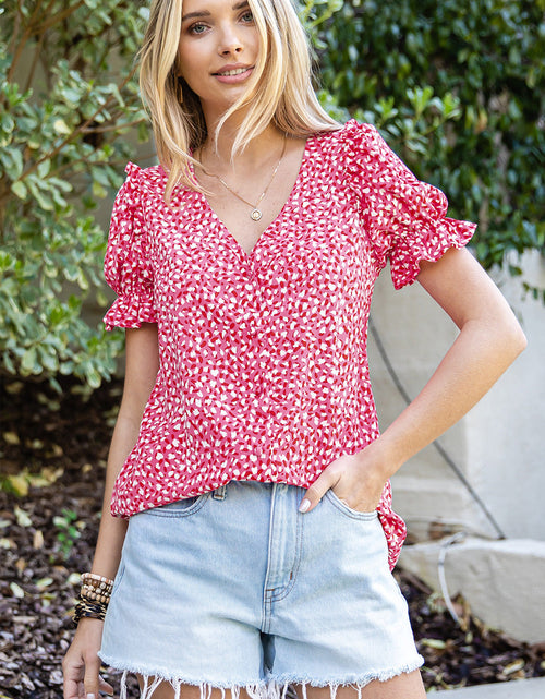 Load image into Gallery viewer, Printed Flounce Sleeve Plunge Blouse
