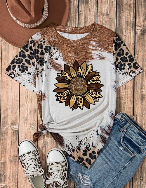Load image into Gallery viewer, Sunflower Graphic Round Neck Short Sleeve T-Shirt
