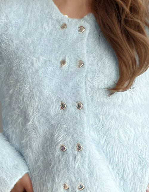 Load image into Gallery viewer, Heart Button Round Neck Cardigan
