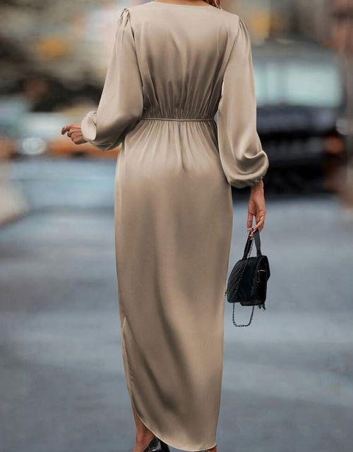 Load image into Gallery viewer, High-Low Surplice Balloon Sleeve Midi Dress
