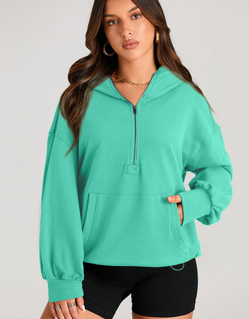 Load image into Gallery viewer, Pocketed Half Zip Long Sleeve Hoodie
