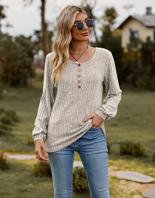 Load image into Gallery viewer, Round Neck Button-Down Long Sleeve Tee
