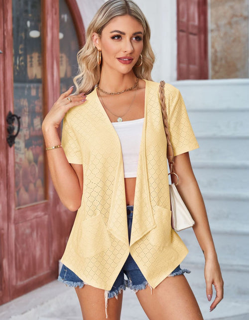 Load image into Gallery viewer, Eyelet Open Front Short Sleeve Cover Up
