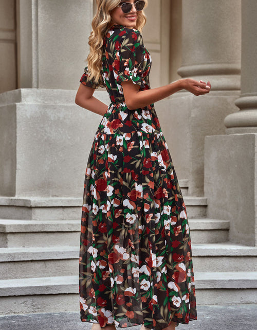 Load image into Gallery viewer, Floral V-Neck Short Flounce Sleeve Dress
