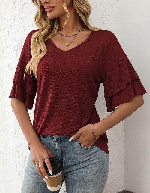 Load image into Gallery viewer, Mandy V-Neck Ruffle Half Sleeve Top
