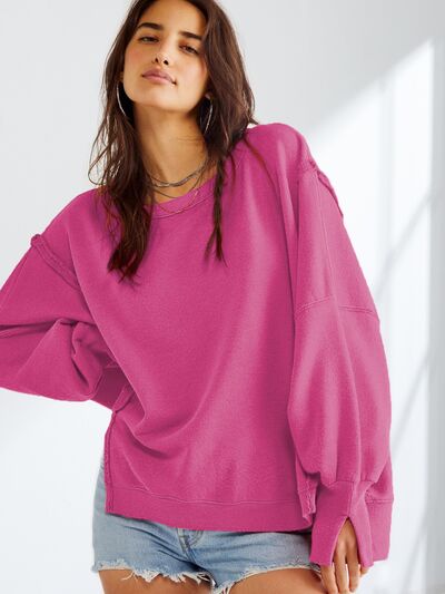 Load image into Gallery viewer, Slit Round Neck Dropped Shoulder T-Shirt
