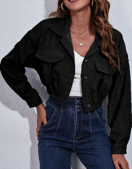 Load image into Gallery viewer, Collared Neck Dropped Shoulder Buttoned Jacket
