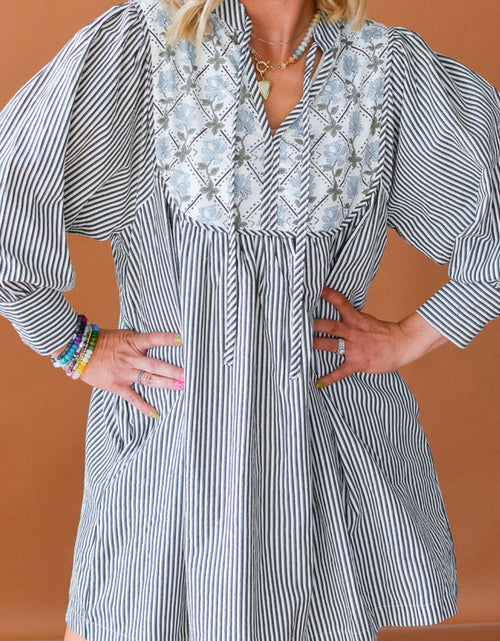 Load image into Gallery viewer, Tied Floral Printed Striped Long Sleeve Dress
