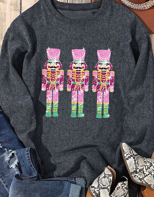 Load image into Gallery viewer, Sequin Nutcracker Round Neck Long Sleeve Sweatshirt
