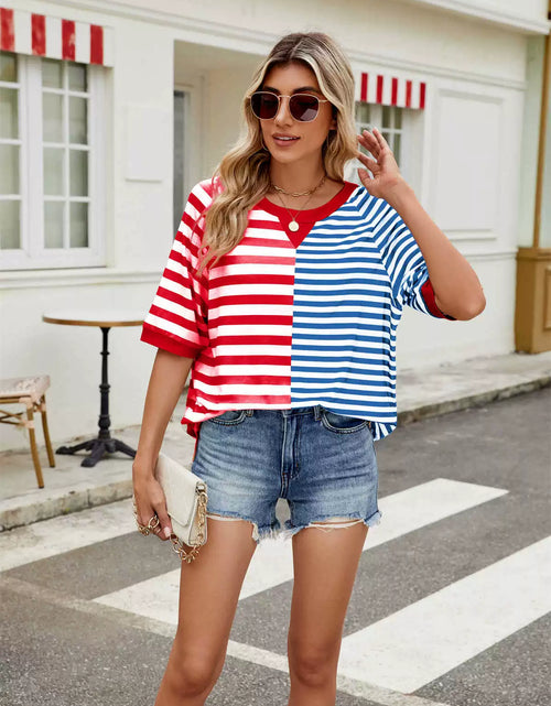 Load image into Gallery viewer, Striped Round Neck Half Sleeve T-Shirt
