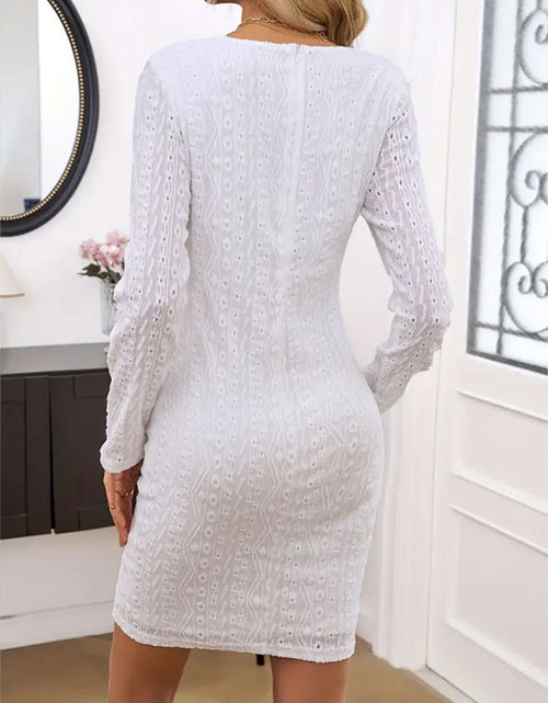 Load image into Gallery viewer, Lace Detail Round Neck Long Sleeve Mini Dress
