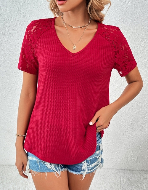 Load image into Gallery viewer, Ivy Lane Lace Detail V-Neck Short Sleeve T-Shirt
