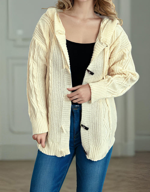 Load image into Gallery viewer, Cable-Knit Long Sleeve Hooded Cardigan
