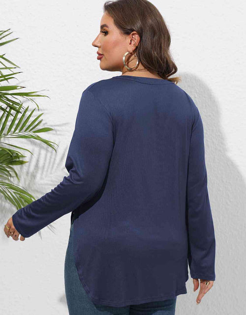 Load image into Gallery viewer, Plus Size Round Neck Long Sleeve Slit T-Shirt
