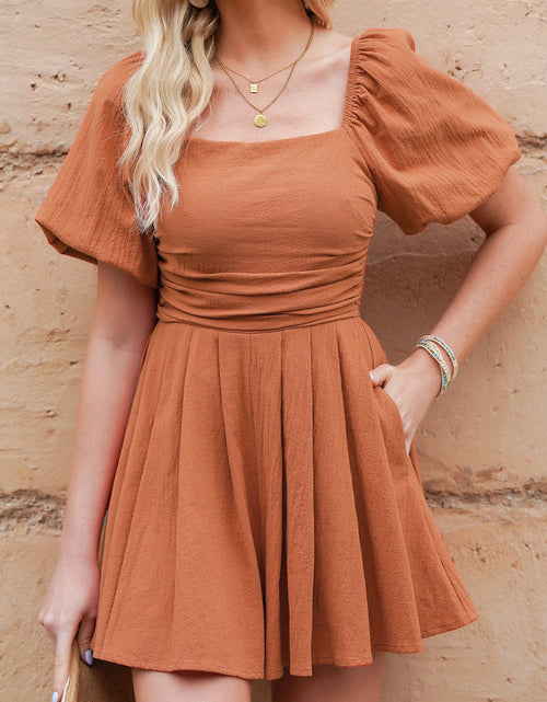 Load image into Gallery viewer, Square Neck Pleated Romper with Pockets
