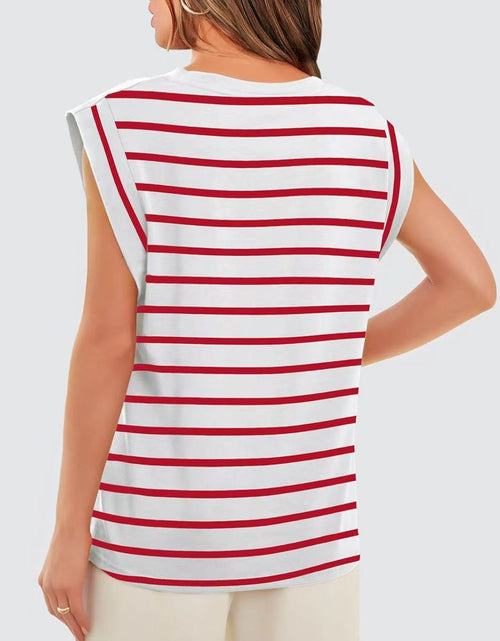 Load image into Gallery viewer, Florira Striped Round Neck Cap Sleeve T-Shirt

