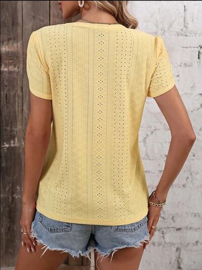 Load image into Gallery viewer, Eyelet V-Neck Petal Sleeve T-Shirt
